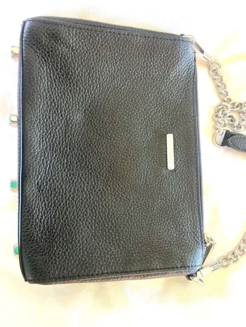 Rebecca Minkoff Black Leather Crossbody with Silver Zippers